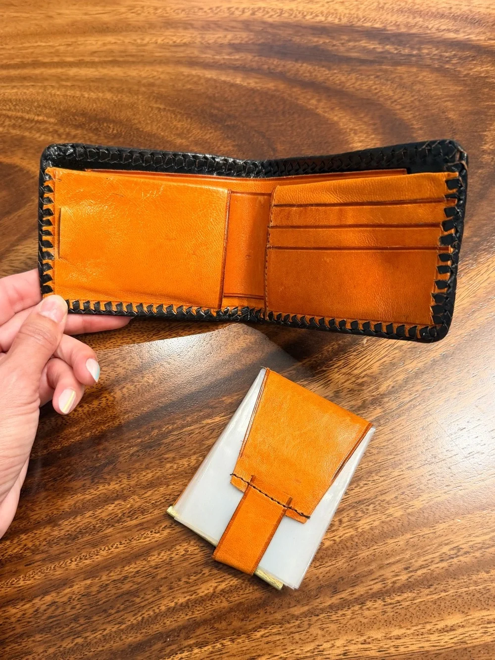 Handcrafted Tooled Brown Leather Wallet & Cardholder Set - Western Horse Design